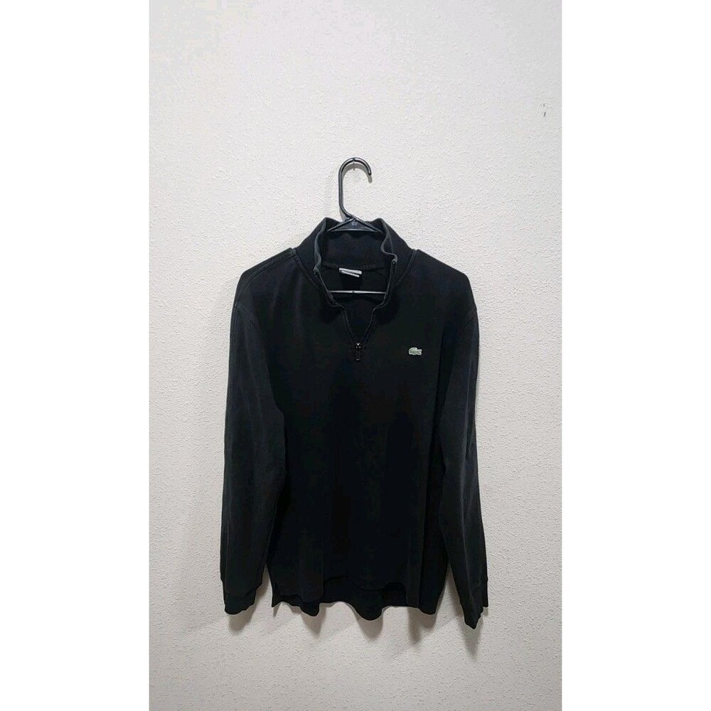 Lacoste Men's 1/4 Zip  Pullover Black Cotton Sweater Size EU 6 Sz XL  Preppy